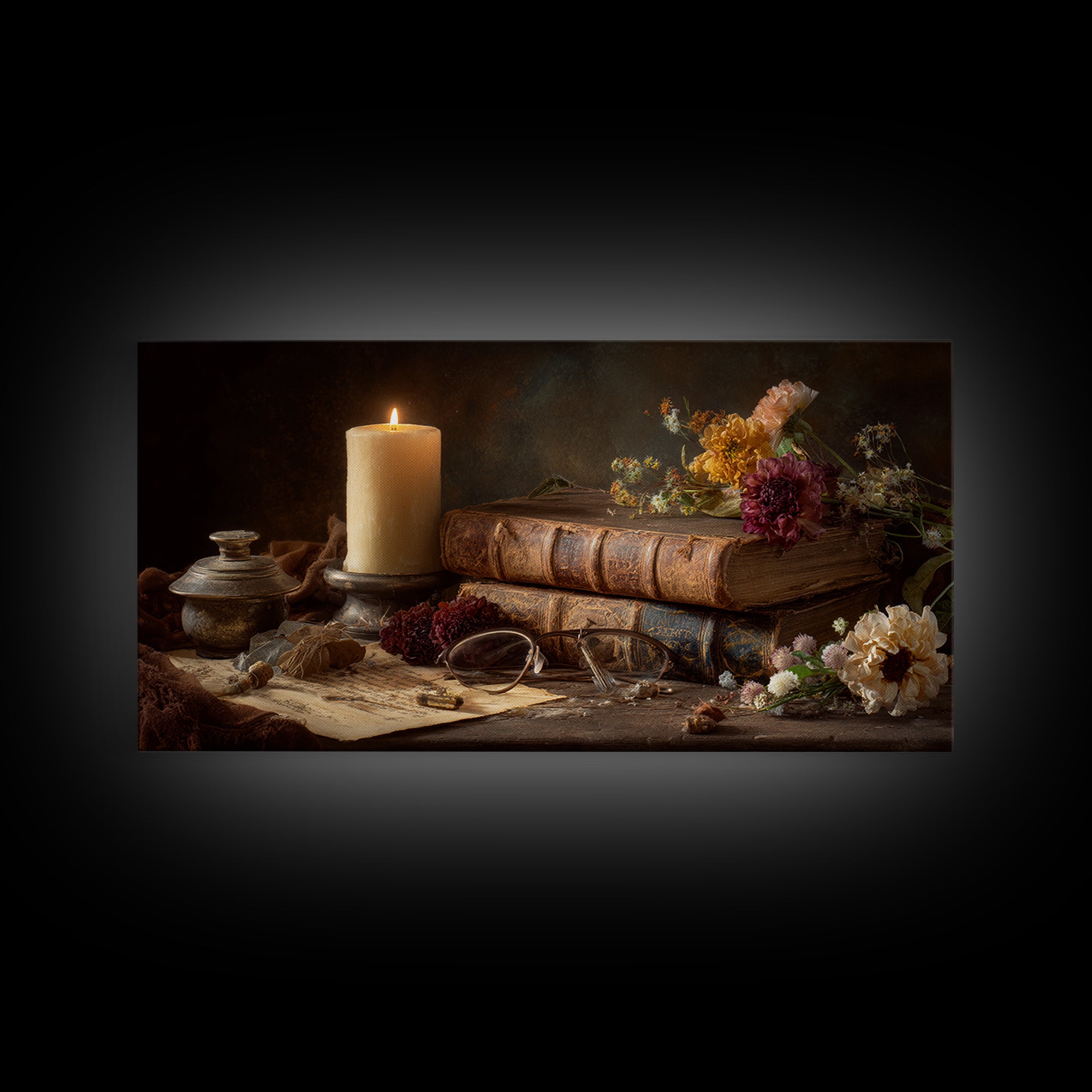 Dark Academia Candle and Book Still Life Canvas Print, Bookstore Art, Contemporary Art, Bookstore Decor, Fine Art, Literary, BOO-2x1-78