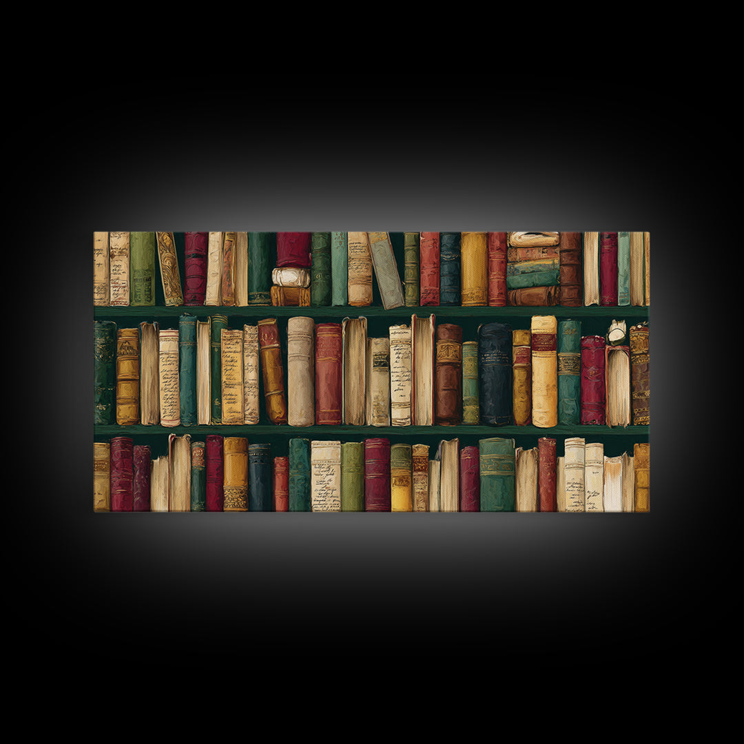 Classic Book Spine Pattern Framed Canvas Print, Bookstore Art, Vertical Wall Art, Bookstore Decor, Fine Art, Literary, BOO-2x1-88