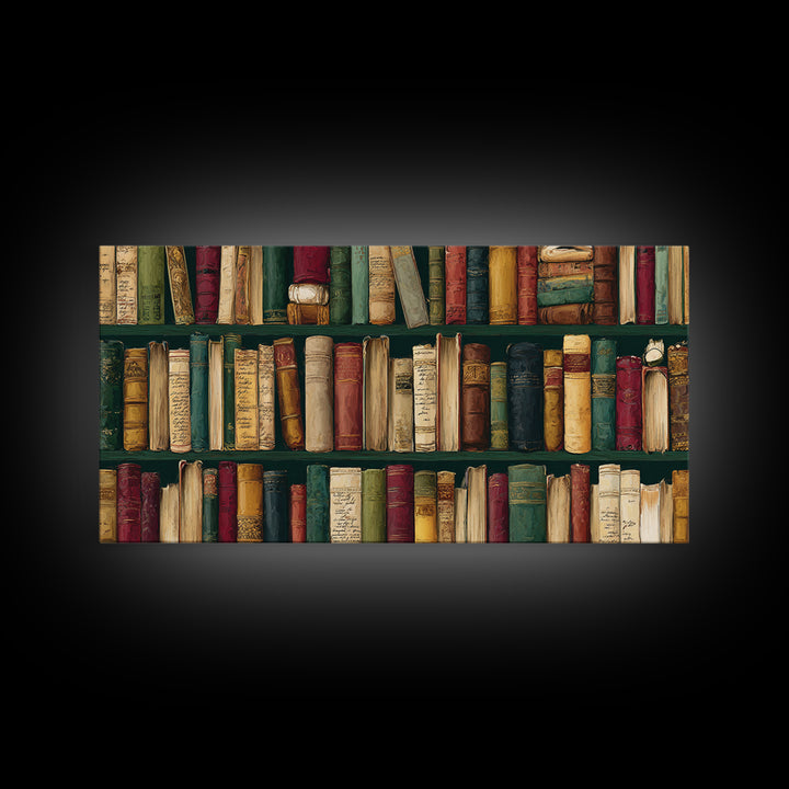 Classic Book Spine Pattern Framed Canvas Print, Bookstore Art, Vertical Wall Art, Bookstore Decor, Fine Art, Literary, BOO-2x1-88