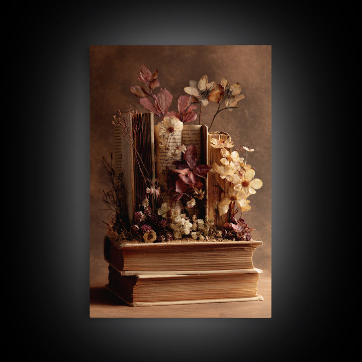 Pressed Flowers Between Book Pages Canvas Print, Bookstore Art, Modern Decor, Bookstore Decor, Fine Art, Literary, Art Print, BOO-2x3-27