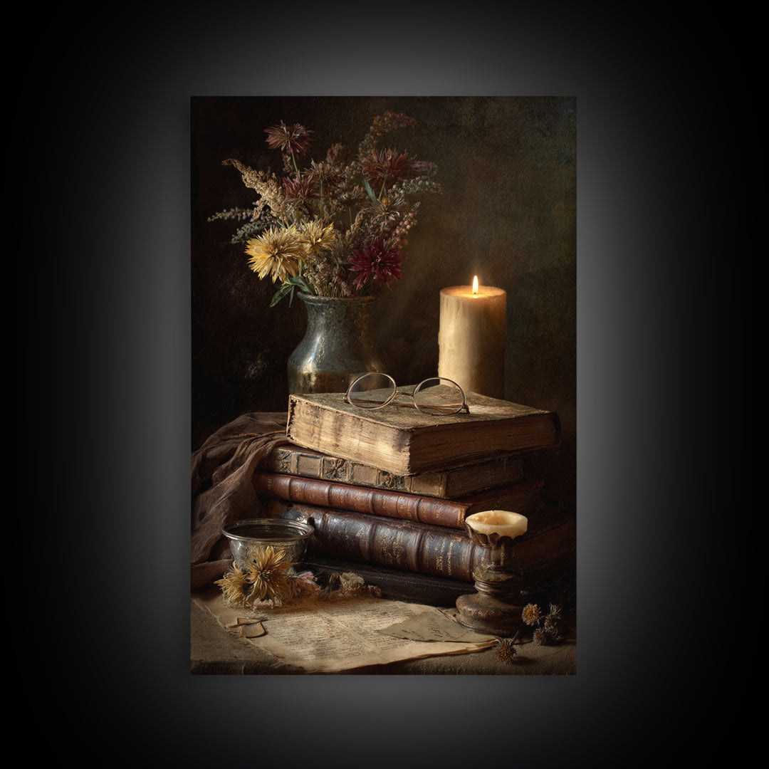 Botanical Bookmark and Open Pages Arrangement Canvas Print, Bookstore Art, Pastel Wall Art, Bookstore Decor, Literary, BOO-2x3-44