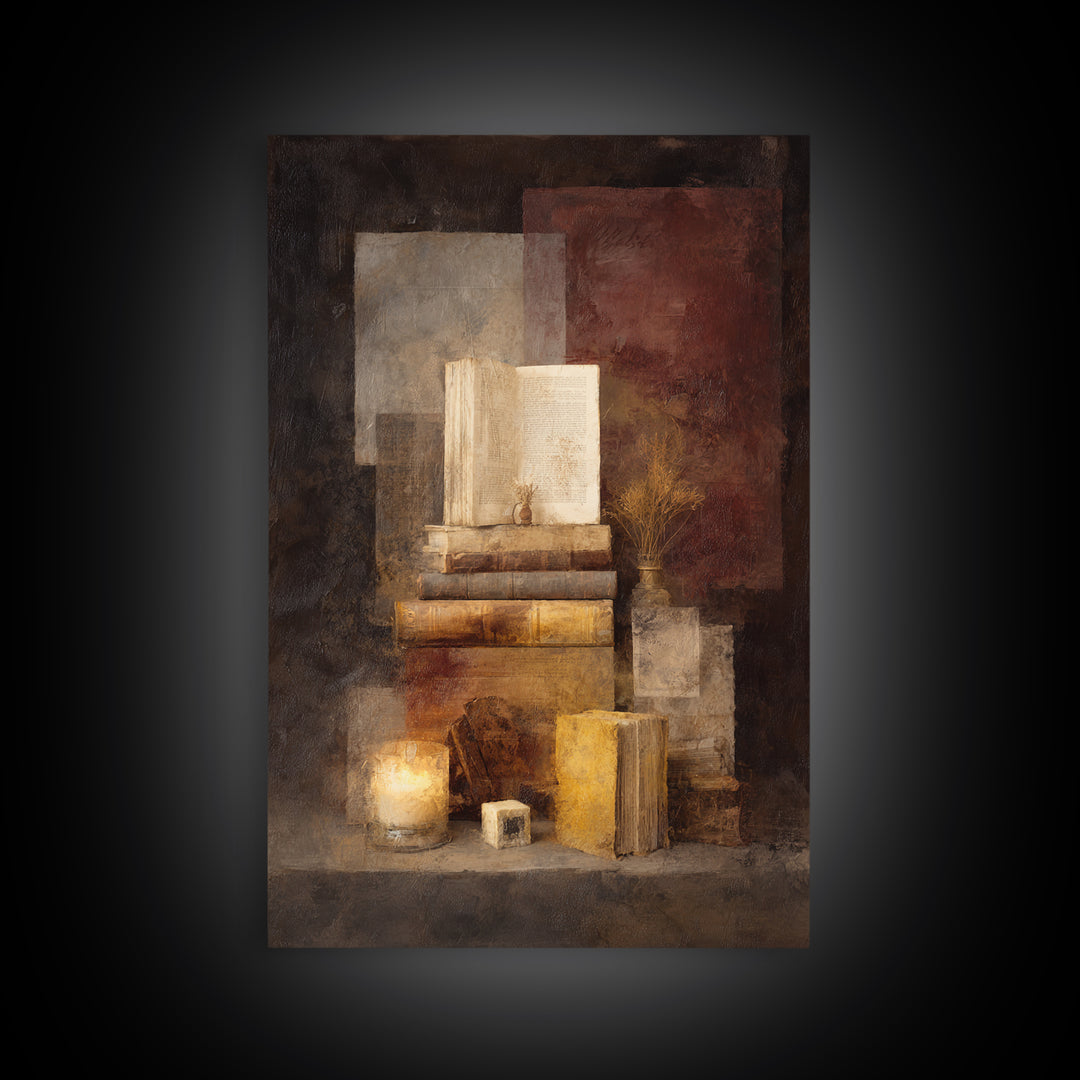 Book Cover Abstract Framed Canvas Print, Bookstore Art, Digital Wall Art, Bookstore Decor, Abstract Art, Literary, Office Art, BOO-2x3-63