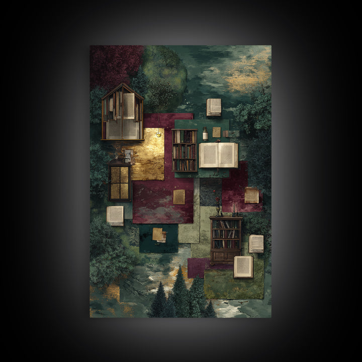 Literary Map Fantasy Landscape Framed Canvas Print, Bookstore Art, Bookish Decor, Bookstore Decor, Fine Art, Literary, BOO-2x3-73