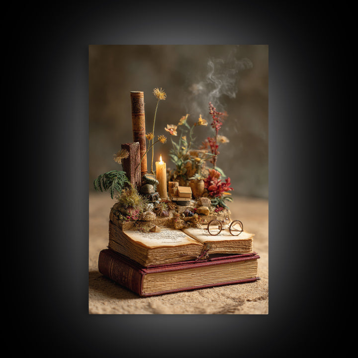 Miniature Garden Growing from an Open Book Canvas Print, Bookstore Art, Digital Wall Art, Bookstore Decor, Literary, BOO-2x3-78