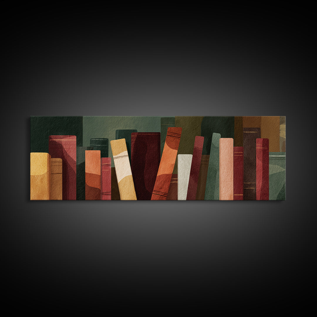 Book Cover Abstract Framed Canvas Print, Bookstore Art, Statement Artwork, Bookstore Decor, Abstract Art, Literary, BOO-3x1-23