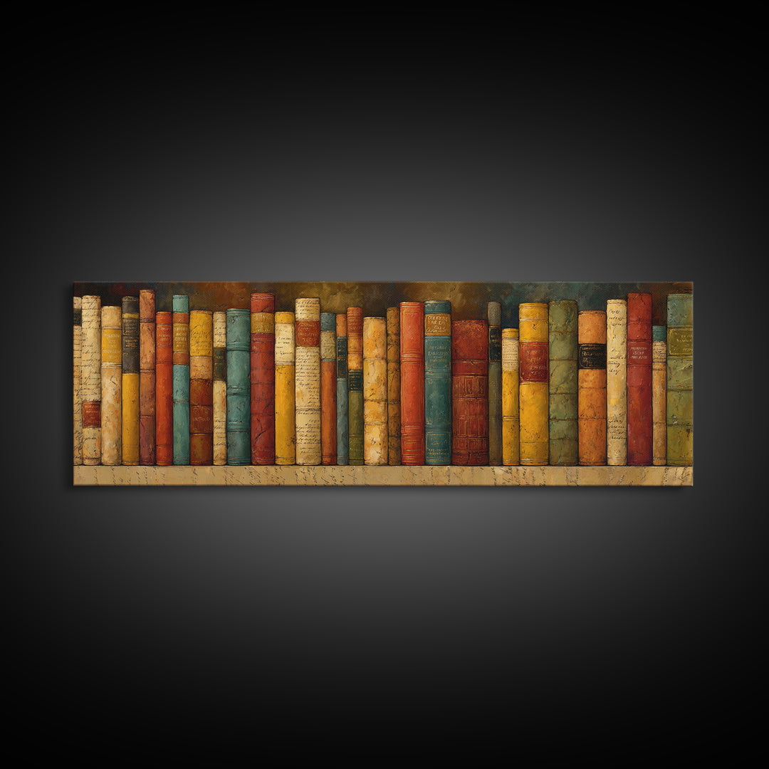 Classic Book Spine Pattern Framed Canvas Print, Bookstore Art, Printable Wall Art, Bookstore Decor, Fine Art, Literary, BOO-3x1-84
