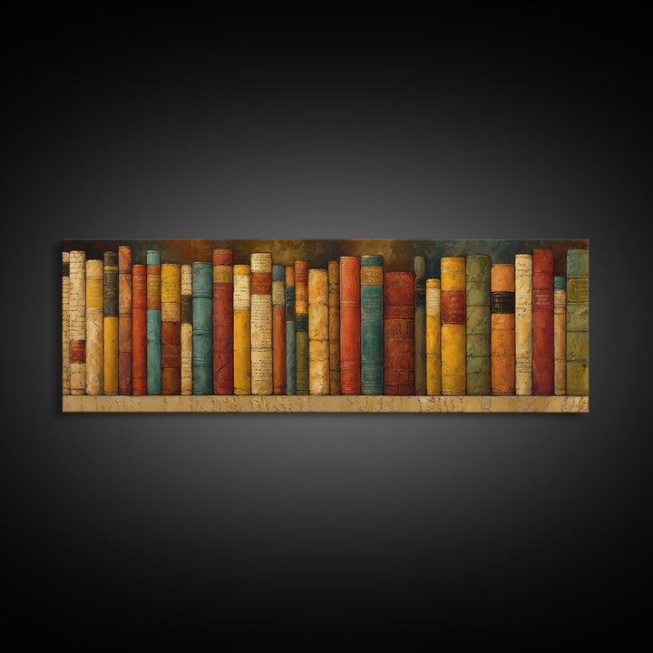 Classic Book Spine Pattern Framed Canvas Print, Bookstore Art, Printable Wall Art, Bookstore Decor, Fine Art, Literary, BOO-3x1-84