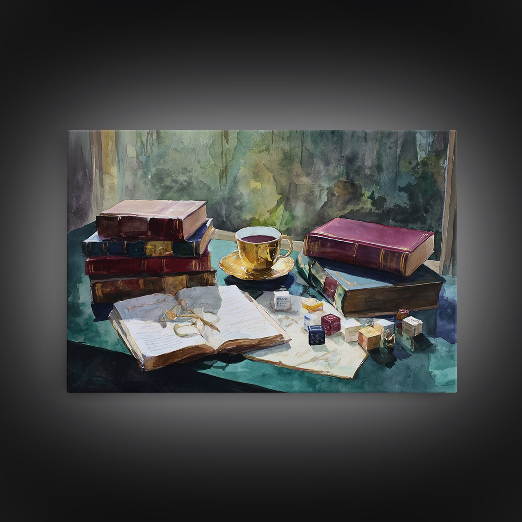 Rainy Day Reading Still Life Canvas Print, Bookstore Art, Vertical Wall Art, Bookstore Decor, Literary, Valentines Decor, BOO-3x2-1