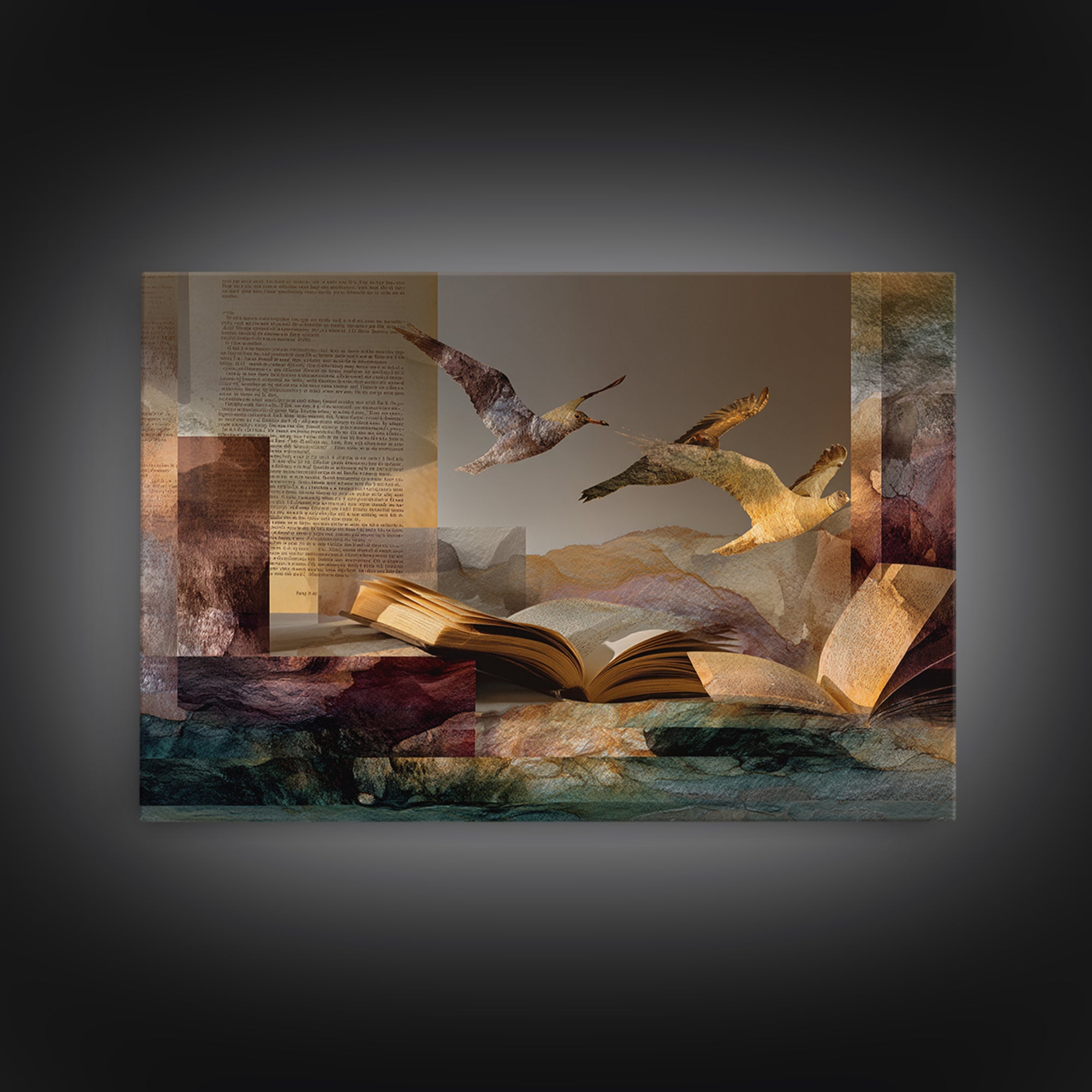 Flying Pages Transforming into Birds Canvas Print, Bookstore Art, Office Art, Bookstore Decor, Literary, Pastel Wall Art, BOO-3x2-17