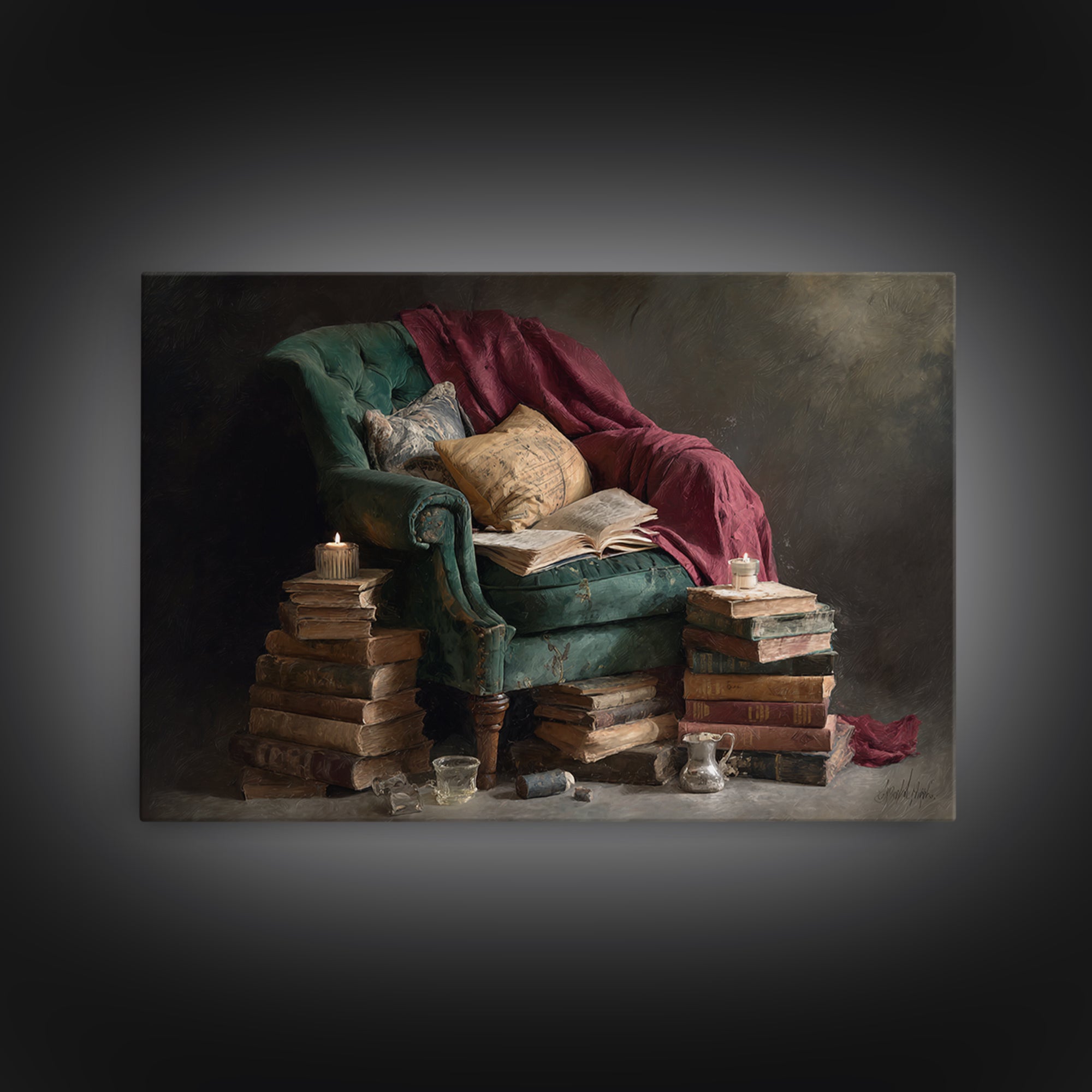 Cozy Reading Chair Still Life Without Room Canvas Print, Bookstore Art, Bookish Wall Art, Bookstore Decor, Fine Art, Literary, BOO-3x2-33