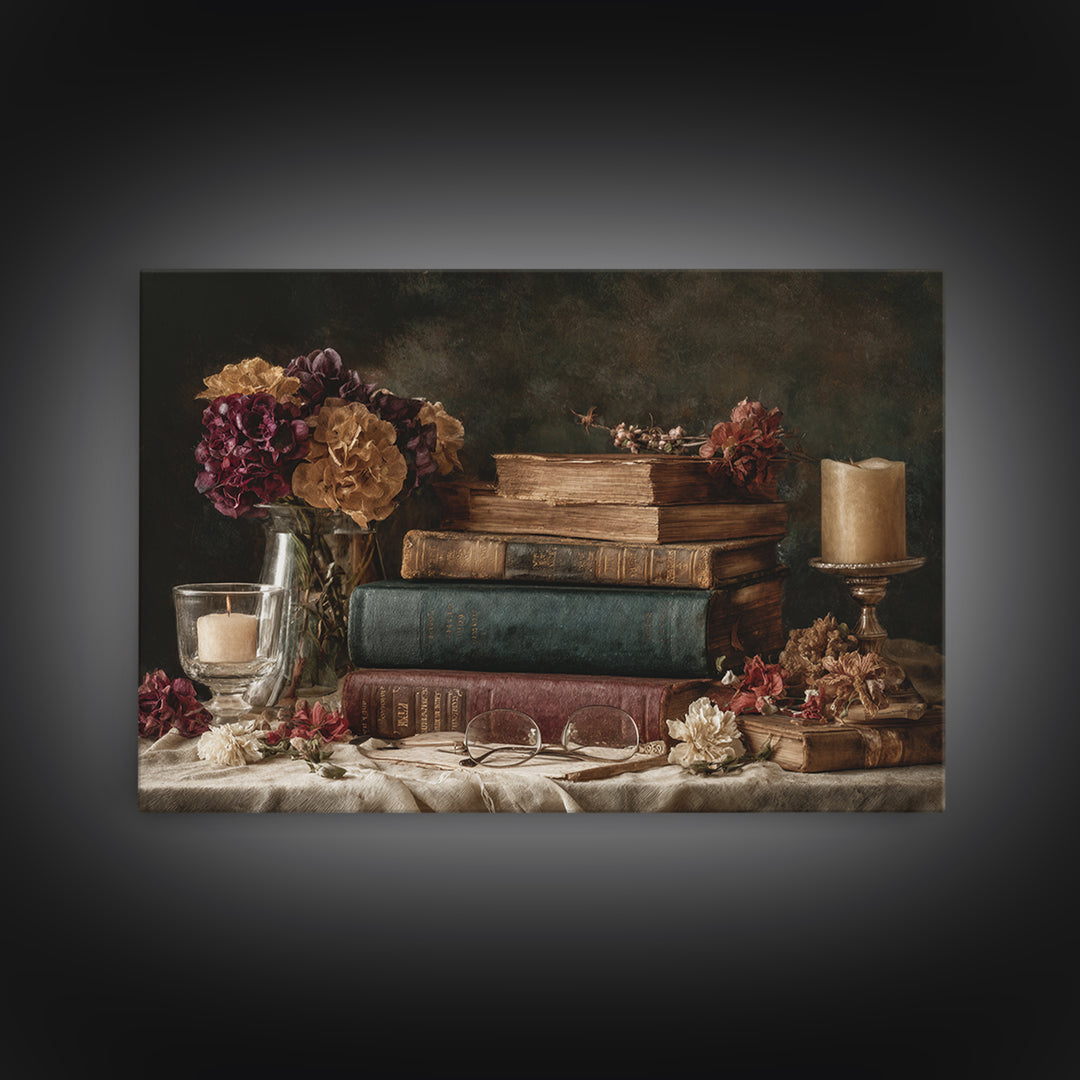 Warm Sepia Book Pile Canvas Print, Bookstore Art, Printable Art, Bookstore Decor, Oil Painting, Literary, Downloadable Art, BOO-3x2-4