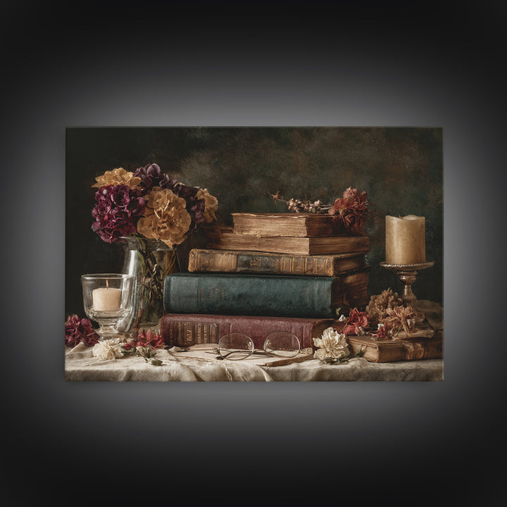 Warm Sepia Book Pile Canvas Print, Bookstore Art, Printable Art, Bookstore Decor, Oil Painting, Literary, Downloadable Art, BOO-3x2-4