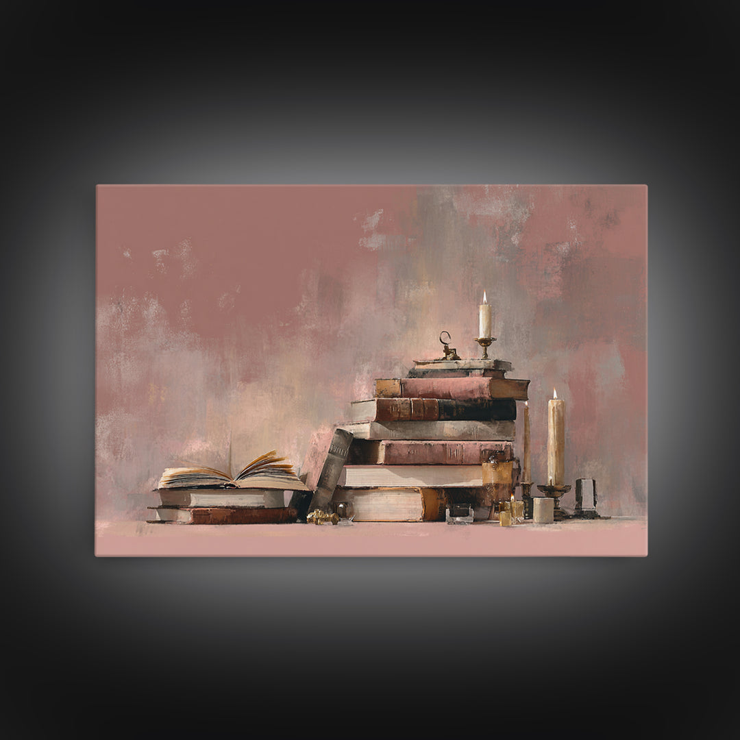 Book Cover Abstract Framed Canvas Print, Bookstore Art, Luxury Decor, Bookstore Decor, Fine Art, Literary, Pink Wall Art, BOO-3x2-59