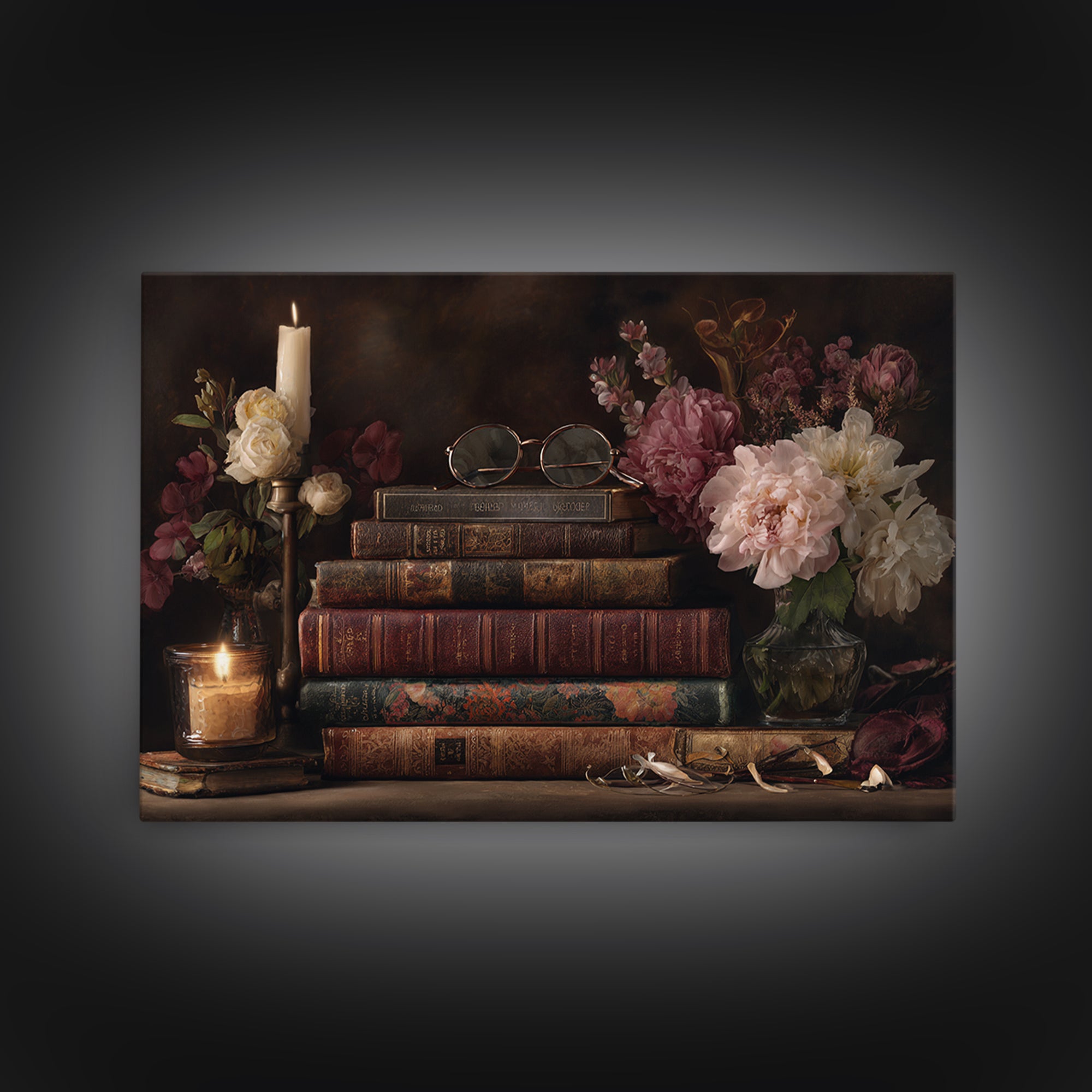 Classic Book Spine Pattern Framed Canvas Print, Bookstore Art, Luxury Decor, Bookstore Decor, Fine Art, Literary, Pink Wall Art, BOO-3x2-96
