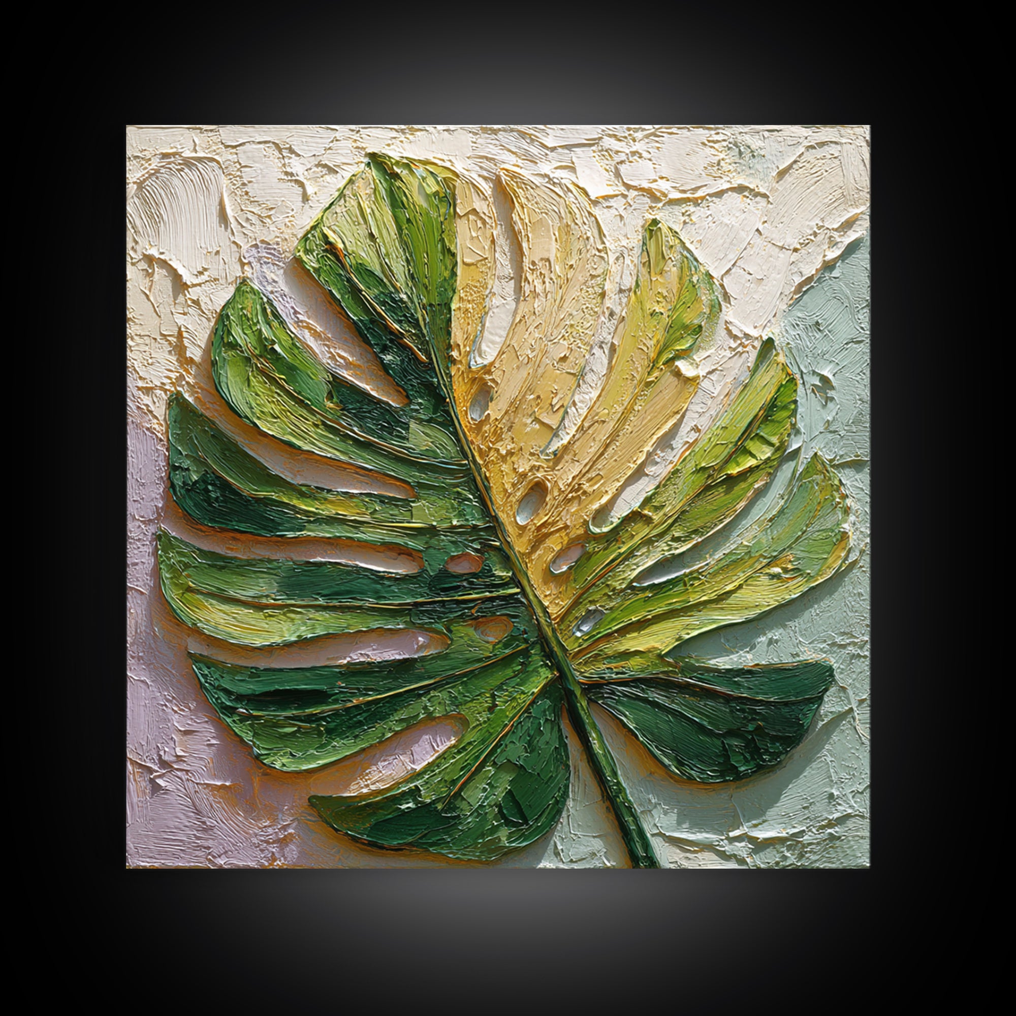 Oversized Monstera Leaf Framed Canvas Print, Botanical Art, Whimsical Decor, Living Room Decor, Oil Painting, Botanic, BOT-1x1-2