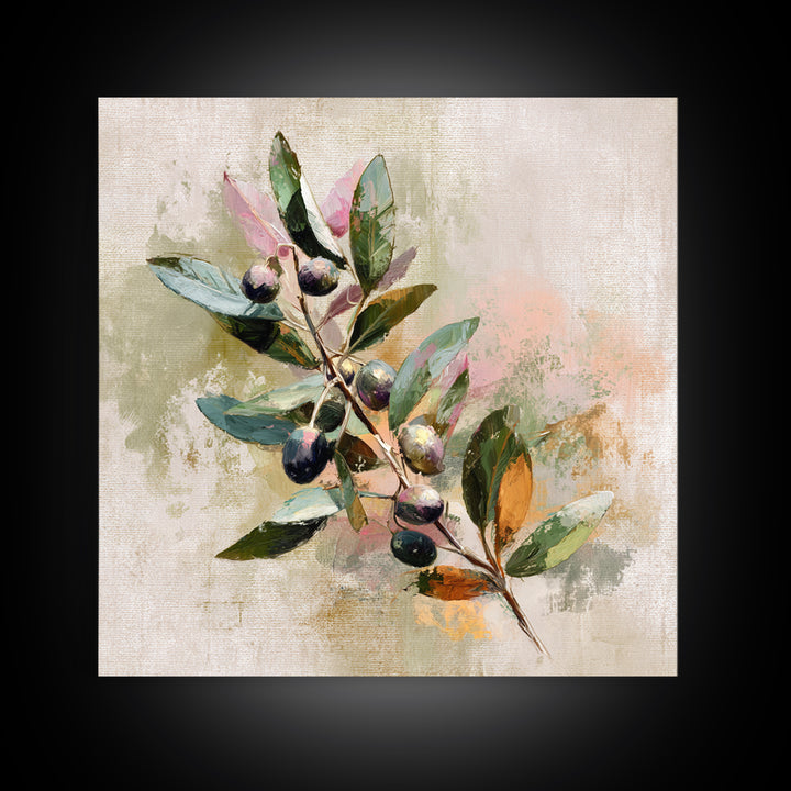 Single Olive Branch Canvas Print, Botanical Art, Living Room Wall Art, Living Room Decor, Fine Art, Botanic, Contemporary Art, BOT-1x1-55