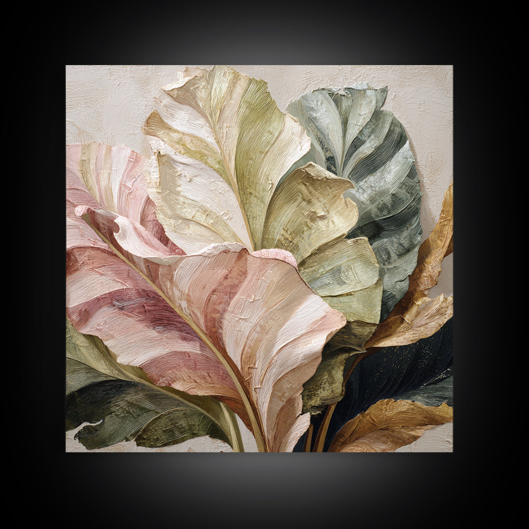 Tropical Banana Leaf Painted Framed Canvas Print, Botanical Art, Home Gift, Living Room Decor, Fine Art, Botanic, Boho Wall Art, BOT-1x1-56