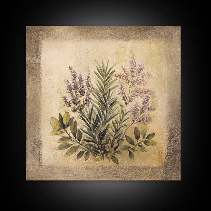 Herb Garden Watercolor Canvas Print, Botanical Art, Poster, Living Room Decor, Fine Art, Botanic, Art Nouveau, Framed Wall Art, BOT-1x1-77