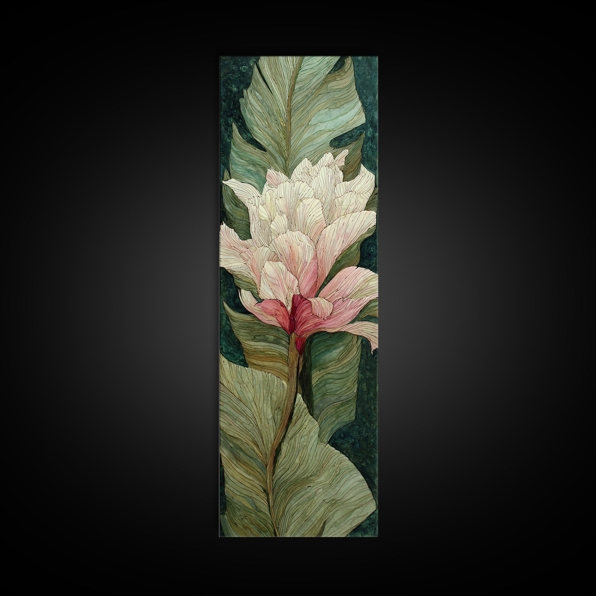 Tropical Banana Leaf Painted Framed Canvas Print, Botanical Art, Poster, Living Room Decor, Fine Art, Botanic, Art Nouveau, BOT-1x3-20