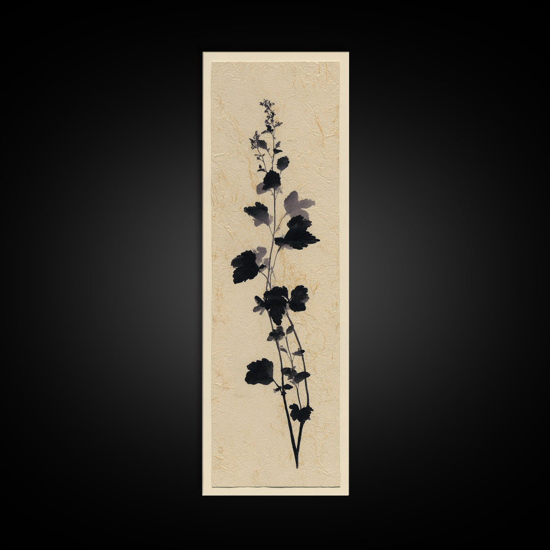 Black Ink Botanical Silhouette on Cream Paper Canvas Print, Botanical Art, Bedroom Decor, Living Room Decor, Oil Painting, BOT-1x3-33