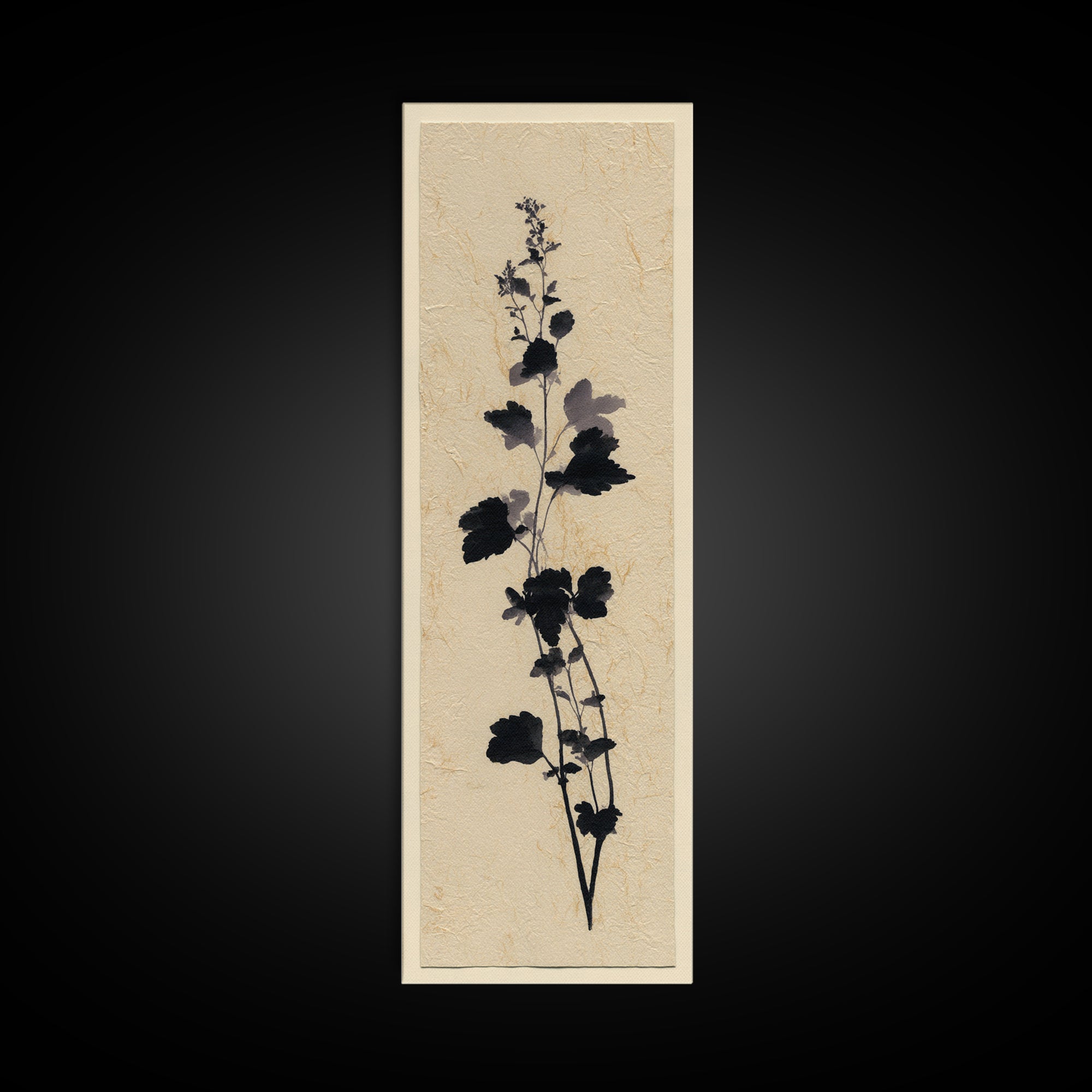 Black Ink Botanical Silhouette on Cream Paper Canvas Print, Botanical Art, Bedroom Decor, Living Room Decor, Oil Painting, BOT-1x3-33