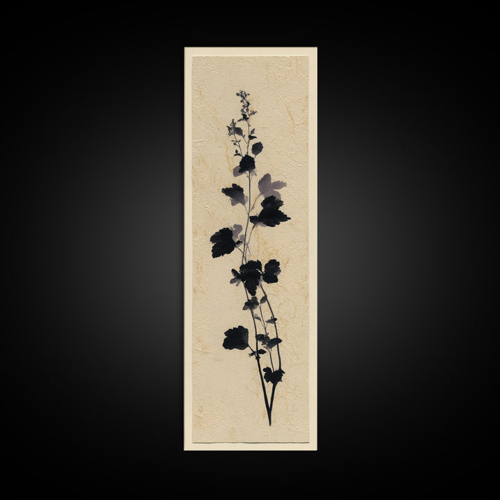 Black Ink Botanical Silhouette on Cream Paper Canvas Print, Botanical Art, Bedroom Decor, Living Room Decor, Oil Painting, BOT-1x3-33