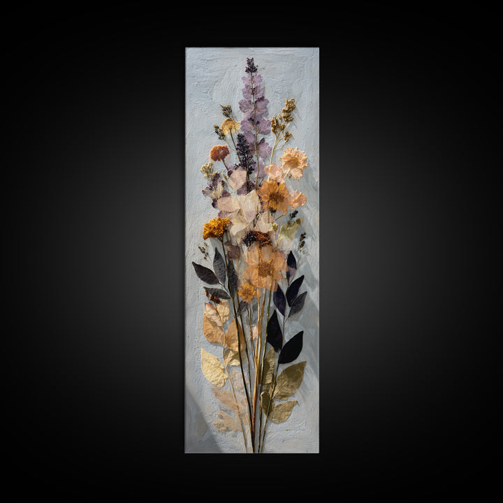 Pressed Flower Collage Canvas Print, Botanical Art, Digital Wall Art, Living Room Decor, Oil Painting, Botanic, BOT-1x3-40