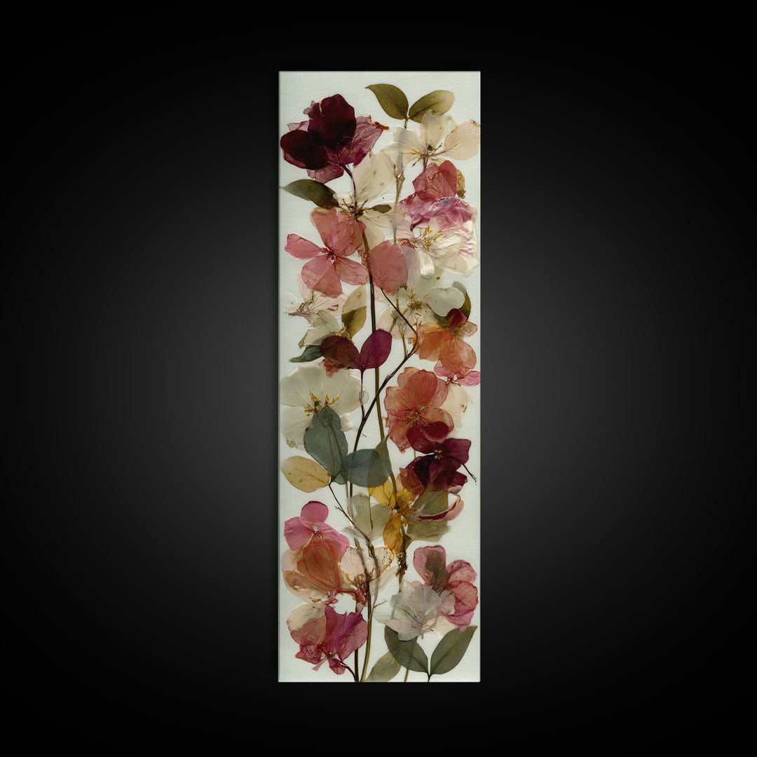 Pressed Flower Collage Framed Canvas Print, Botanical Art, Digital Print, Living Room Decor, Watercolor Art, Botanic, BOT-1x3-64