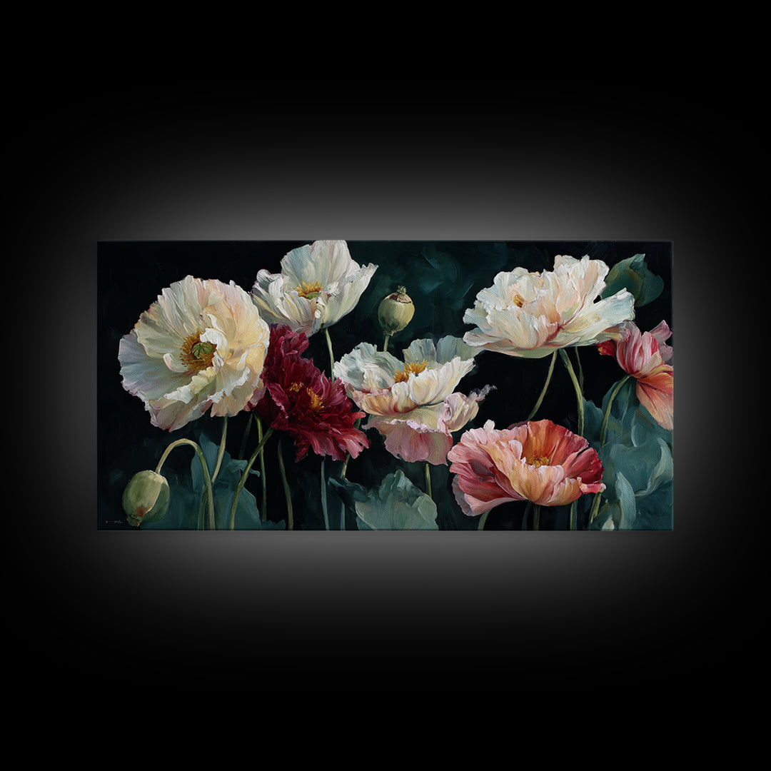 Poppy Field Botanical Study Framed Canvas Print, Botanical Art, Print, Living Room Decor, Watercolor Art, Botanic, BOT-2x1-13