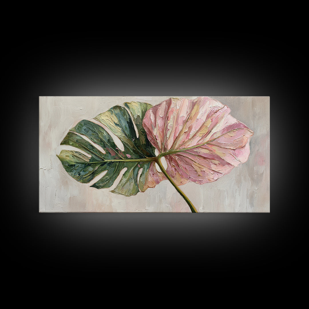 Oversized Monstera Leaf Canvas Print, Botanical Art, Textured Painting, Living Room Decor, Fine Art, Botanic, Wall Art Prints, BOT-2x1-22