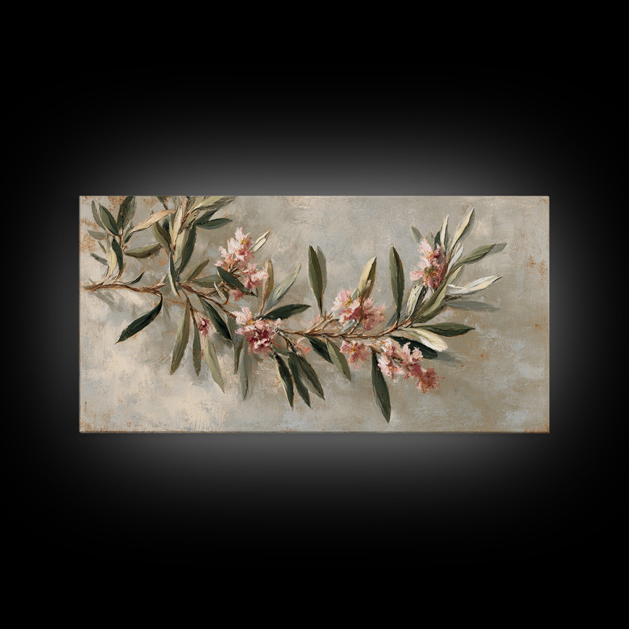Single Olive Branch Framed Canvas Print, Botanical Art, Digital Wall Art, Living Room Decor, Oil Painting, Botanic, BOT-2x1-3
