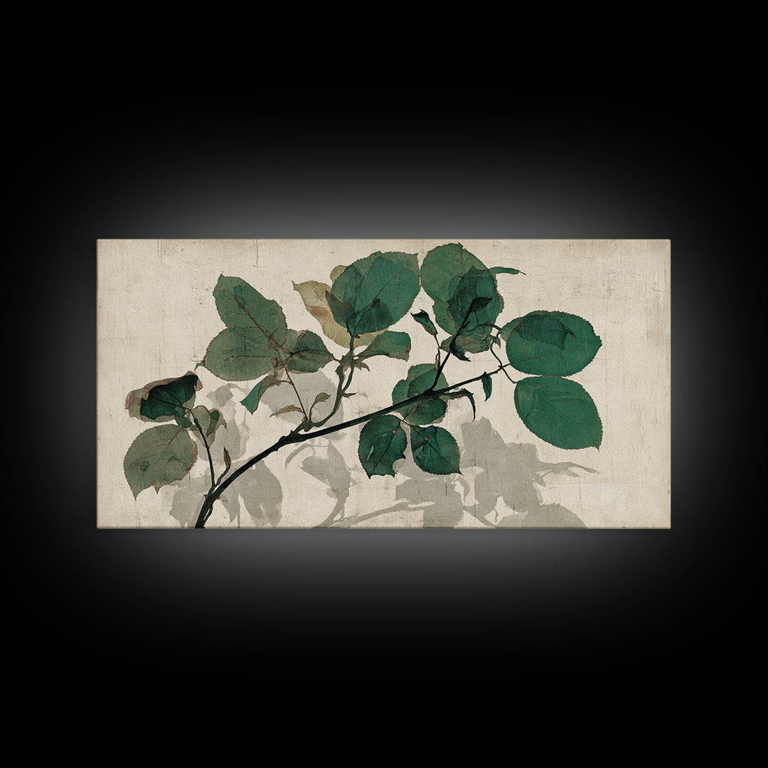 Black Ink Botanical Silhouette on Cream Paper Canvas Print, Botanical Art, Art Print, Living Room Decor, Fine Art, Botanic, BOT-2x1-41