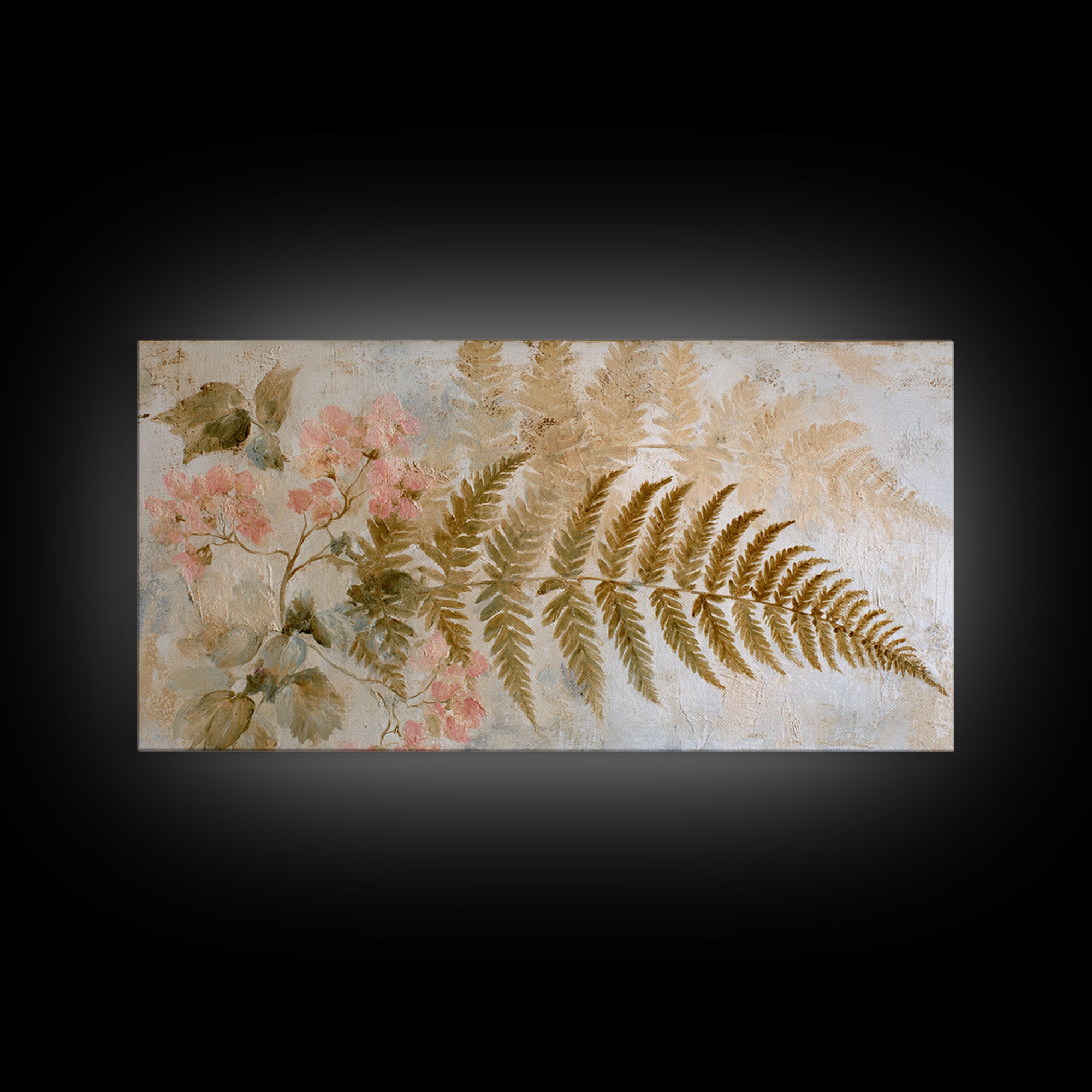 Fern Shadow Pattern on Plaster Surface Framed Canvas Print, Botanical Art, Living Room Decor, Oil Painting, Botanic, BOT-2x1-43