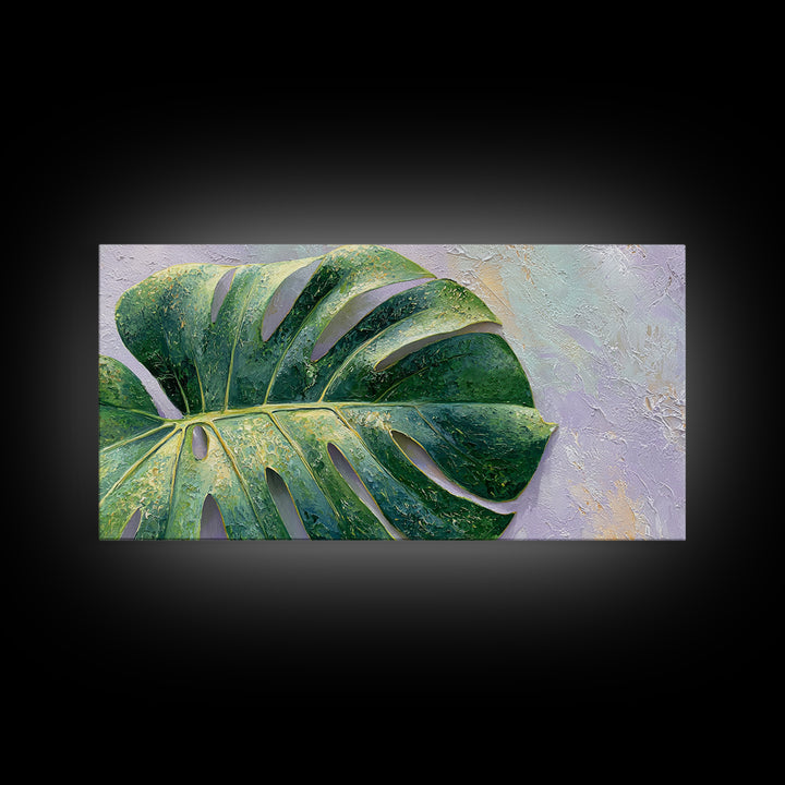 Oversized Monstera Leaf Framed Canvas Print, Botanical Art, Poster, Living Room Decor, Fine Art, Botanic, Art Nouveau, BOT-2x1-46