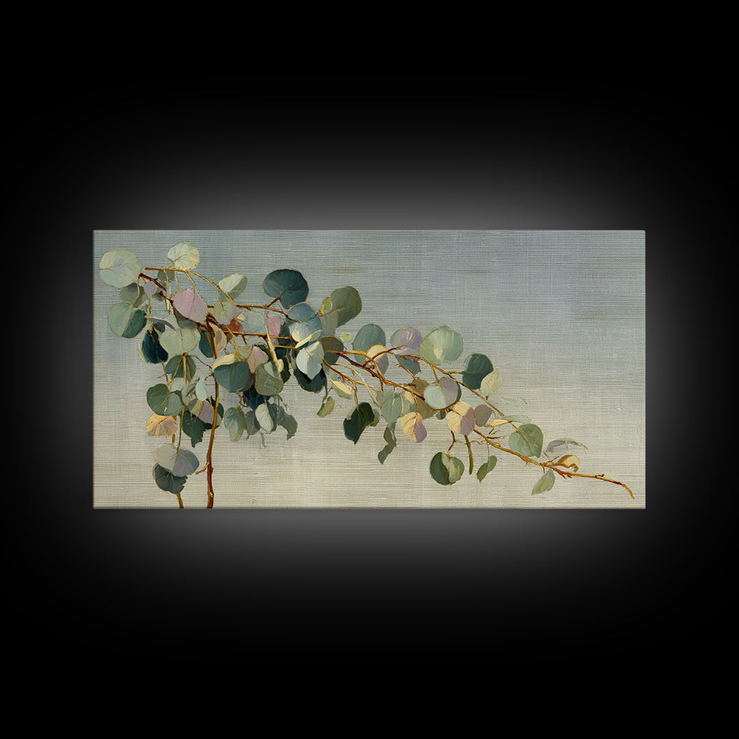 Eucalyptus Stems in Soft Sage Tones Framed Canvas Print, Botanical Art, Abstract Art, Living Room Decor, Fine Art, Botanic, BOT-2x1-55