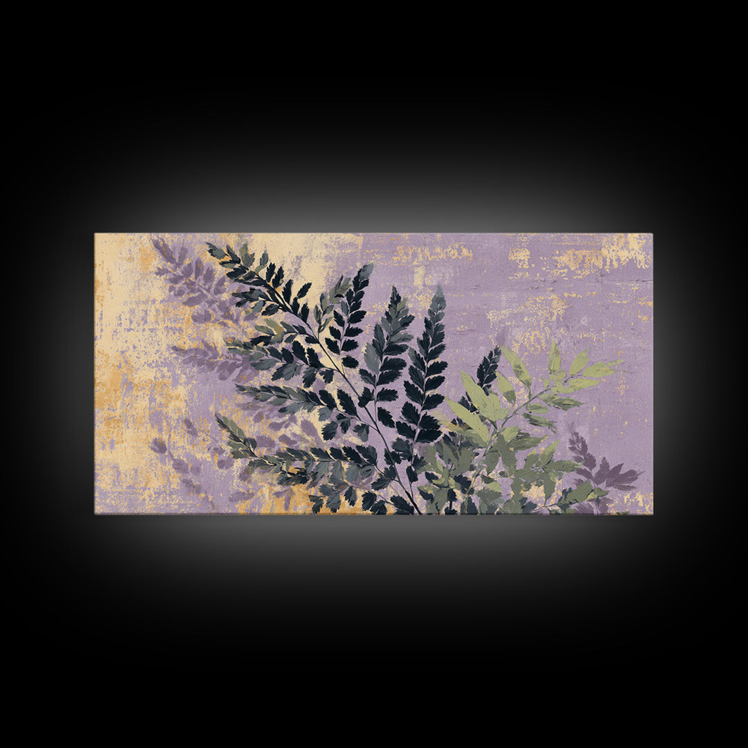 Fern Shadow Pattern on Plaster Surface Framed Canvas Print, Botanical Art, Gallery Decor, Living Room Decor, Fine Art, Botanic, BOT-2x1-67