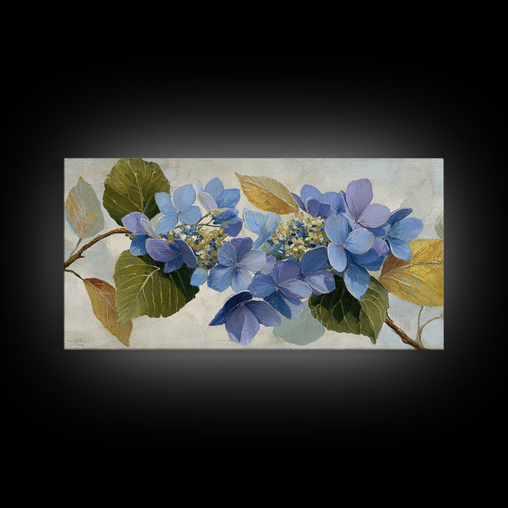Blue Hydrangea Cluster Framed Canvas Print, Botanical Art, Art Print, Living Room Decor, Fine Art, Botanic, Digital Print, BOT-2x1-86