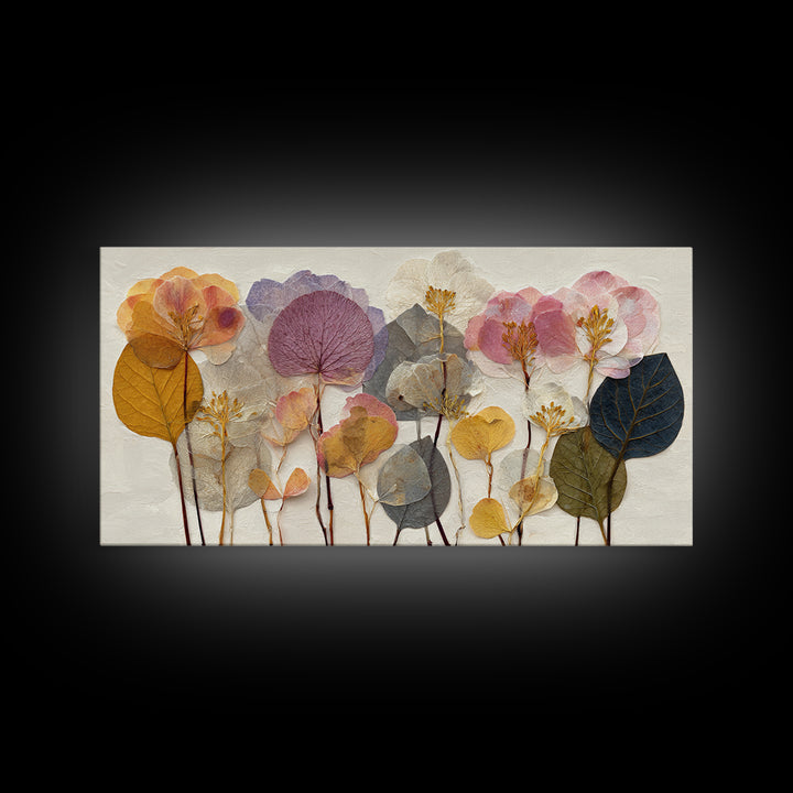 Pressed Flower Collage Framed Canvas Print, Botanical Art, Living Room Decor, Botanic, Fine Art Print, Statement Artwork, BOT-2x1-96