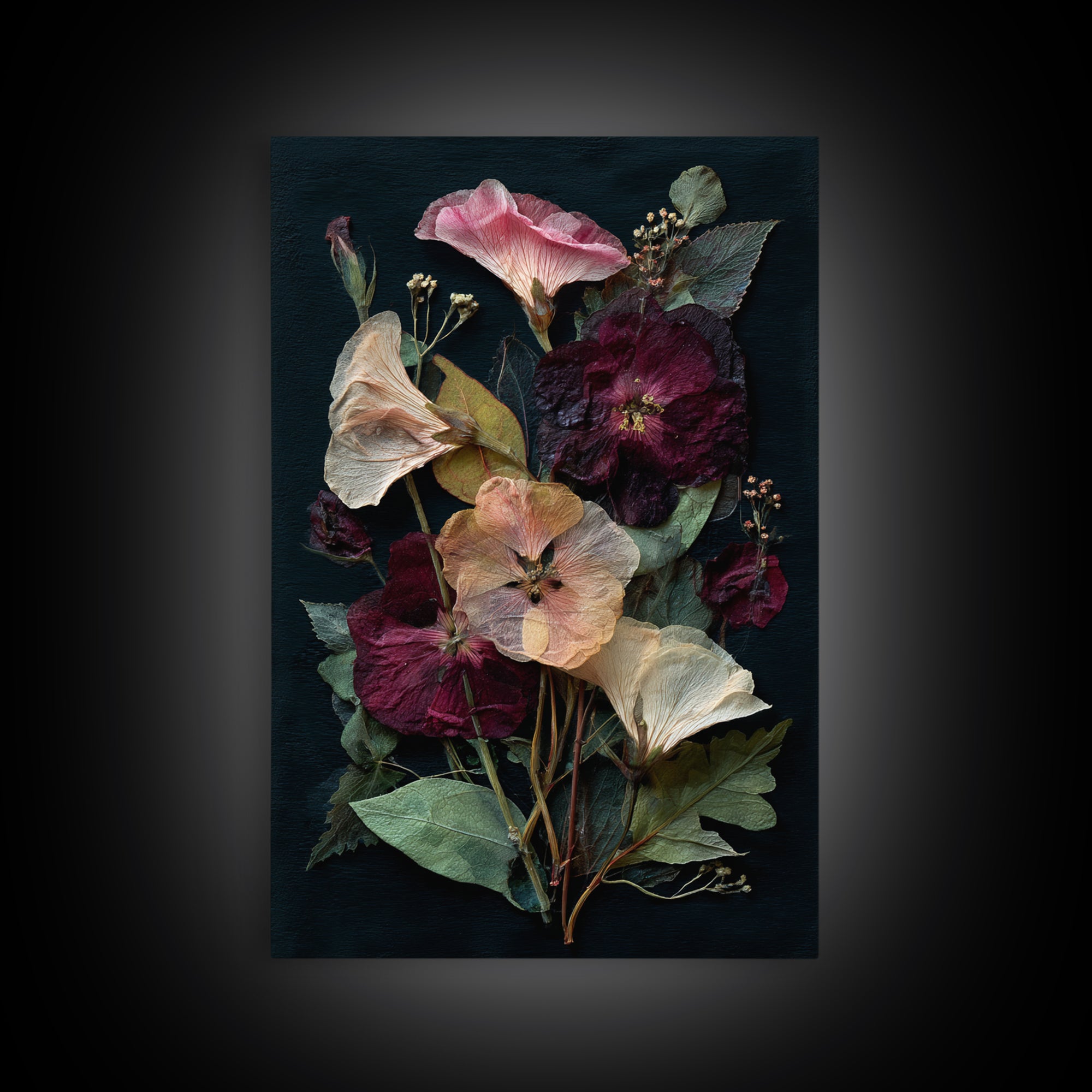 Pressed Flower Collage Framed Canvas Print, Botanical Art, Living Room Wall Art, Living Room Decor, Fine Art, Botanic, BOT-2x3-36