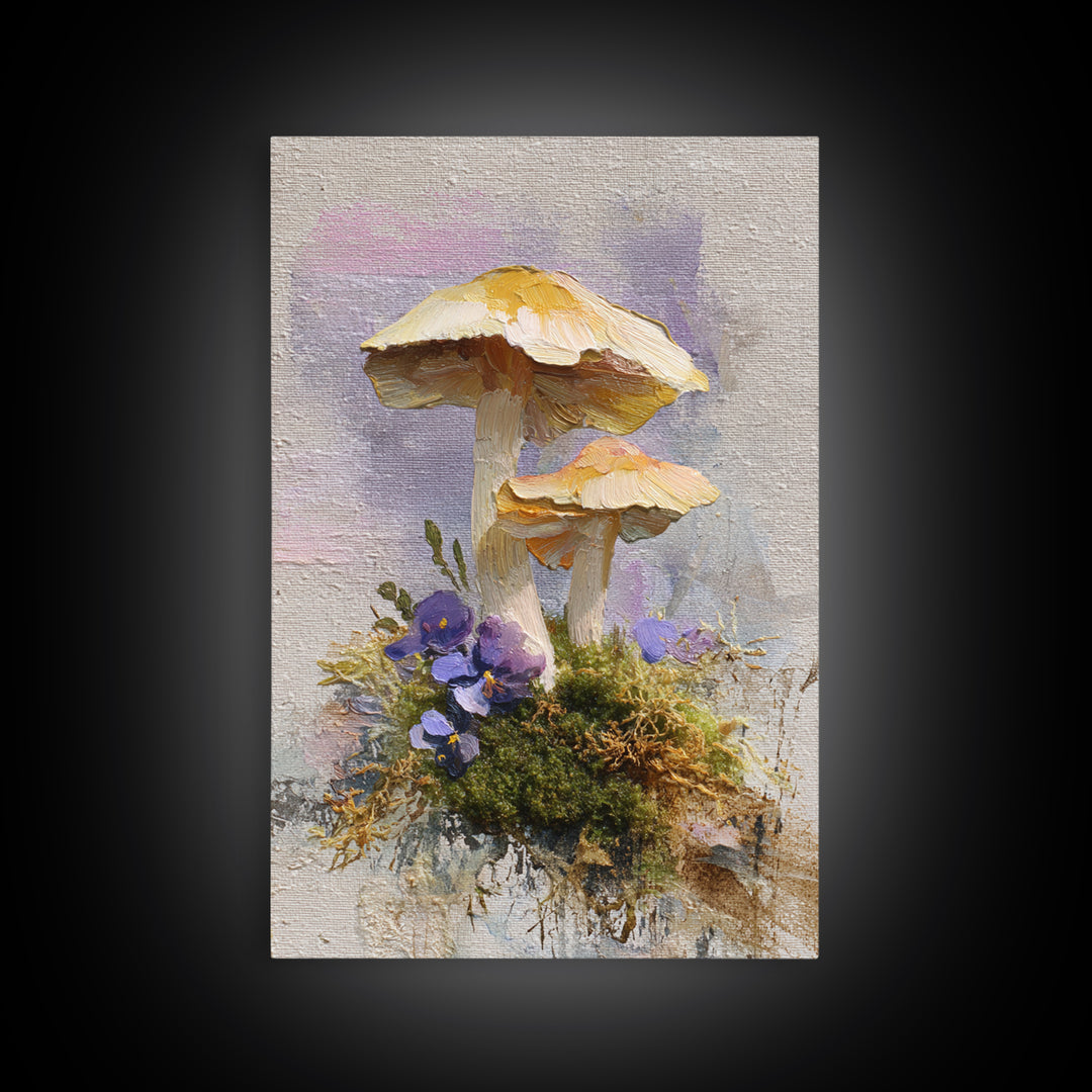 Mushrooms and Moss Botanical Field Study Canvas Print, Botanical Art, Bedroom Decor, Living Room Decor, Oil Painting, Botanic, BOT-2x3-65