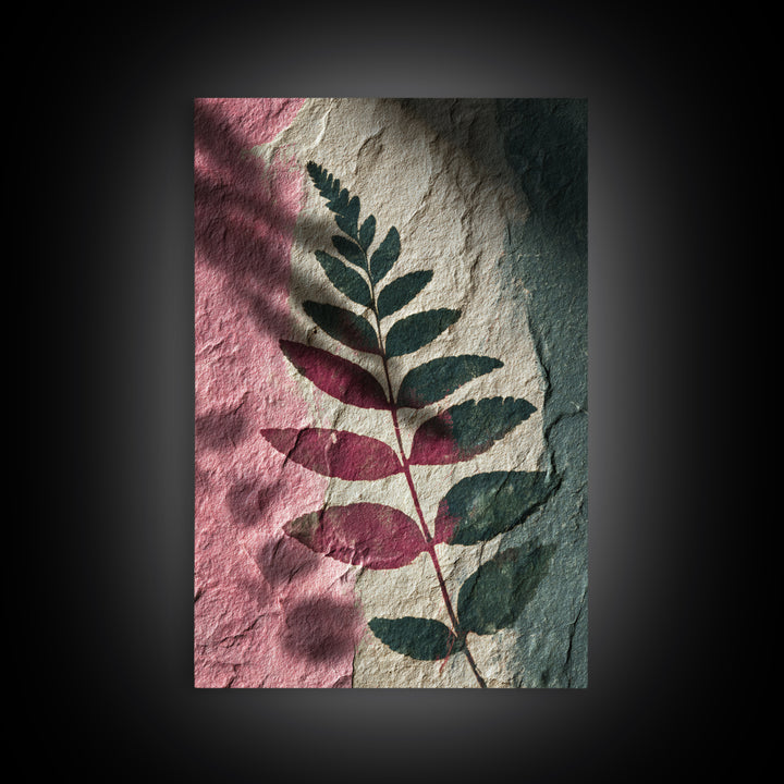 Fern Shadow Pattern on Plaster Surface Canvas Print, Botanical Art, Fine Art Print, Living Room Decor, Watercolor Art, Botanic, BOT-2x3-7