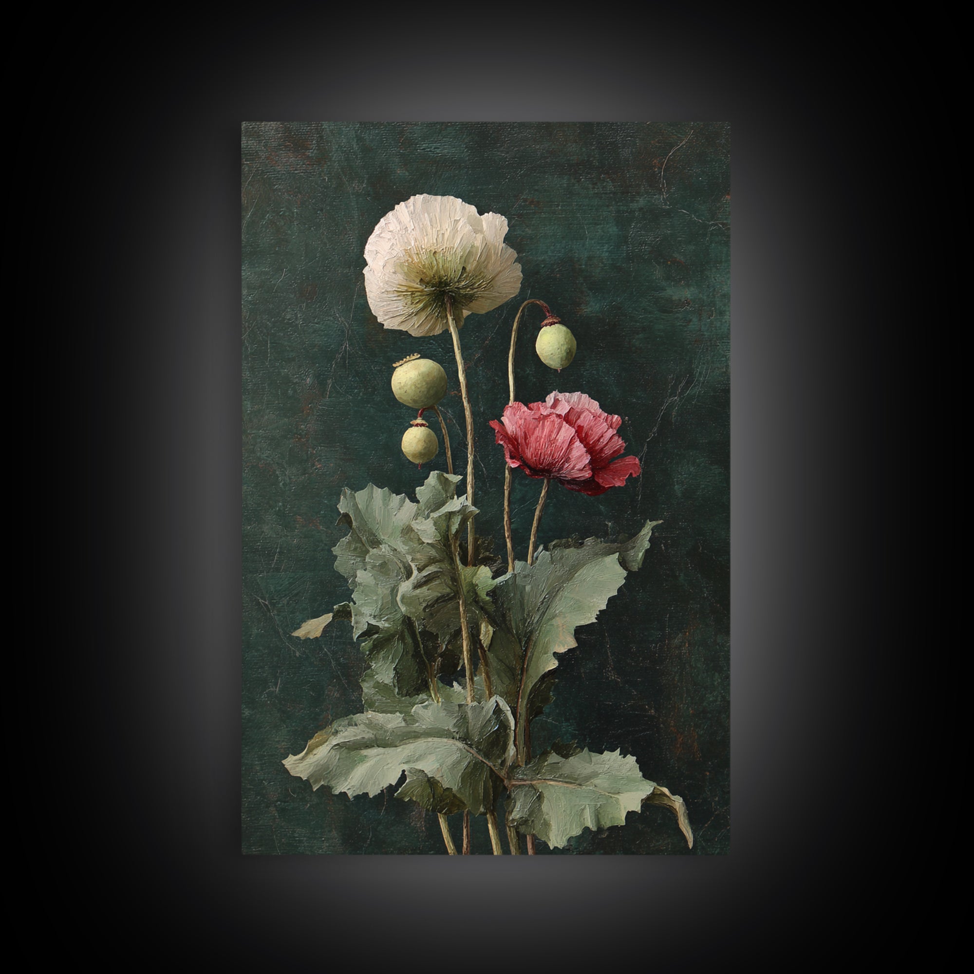 Poppy Field Botanical Study Framed Canvas Print, Botanical Art, Printable Art, Living Room Decor, Watercolor Art, Botanic, BOT-2x3-73