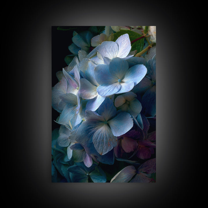 Blue Hydrangea Cluster Framed Canvas Print, Botanical Art, Wall Art Prints, Living Room Decor, Watercolor Art, Botanic, BOT-2x3-98