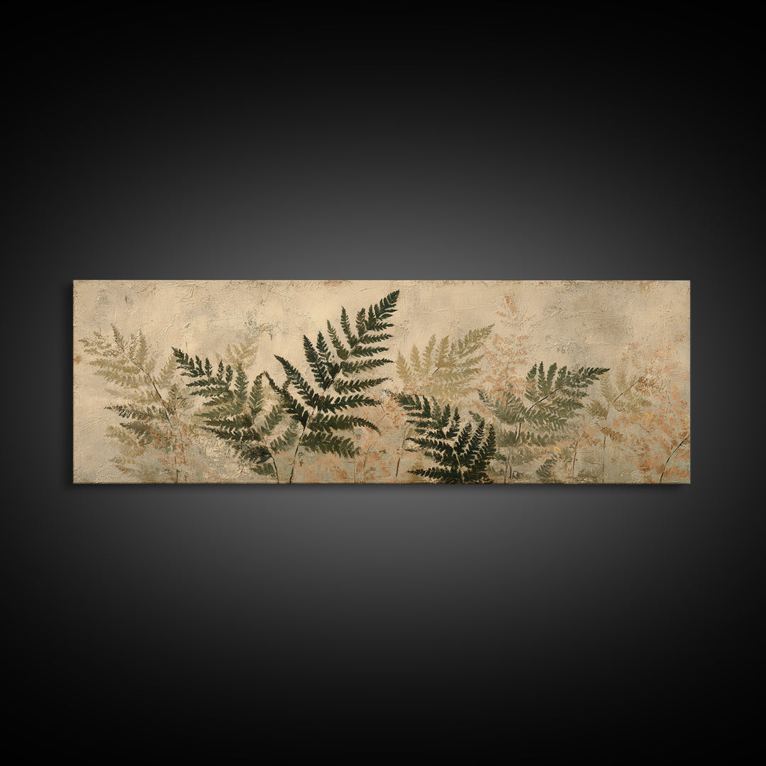 Fern Shadow Pattern on Plaster Surface Framed Canvas Print, Botanical Art, Gallery Decor, Living Room Decor, Fine Art, Botanic, BOT-3x1-15