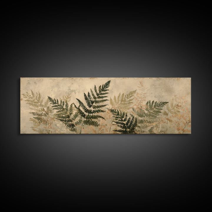 Fern Shadow Pattern on Plaster Surface Framed Canvas Print, Botanical Art, Gallery Decor, Living Room Decor, Fine Art, Botanic, BOT-3x1-15