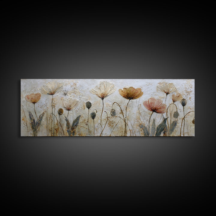 Poppy Field Botanical Study Canvas Print, Botanical Art, Whimsical Decor, Living Room Decor, Oil Painting, Botanic, BOT-3x1-33