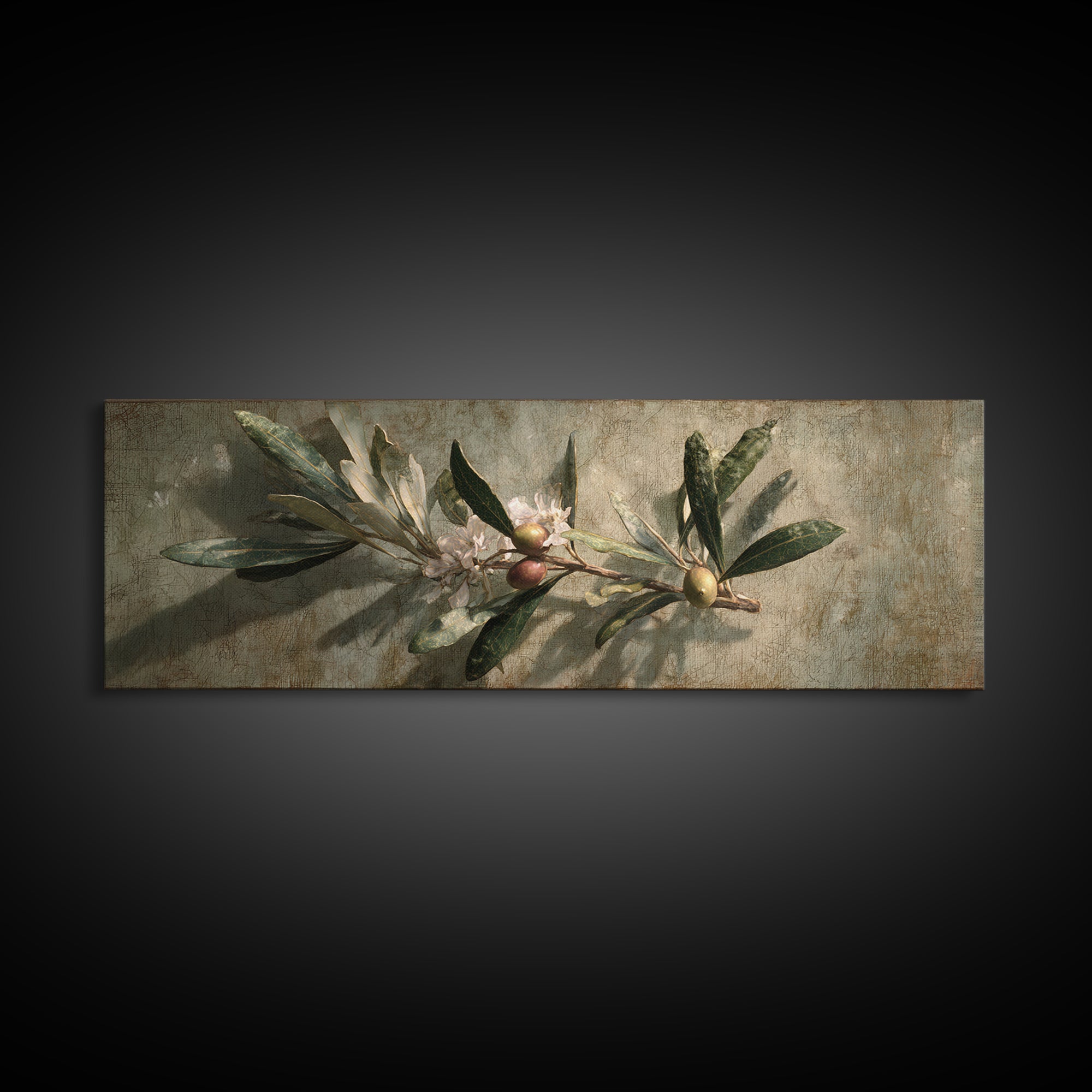 Single Olive Branch Framed Canvas Print, Botanical Art, Digital Art, Living Room Decor, Fine Art, Botanic, Printable Art, BOT-3x1-47