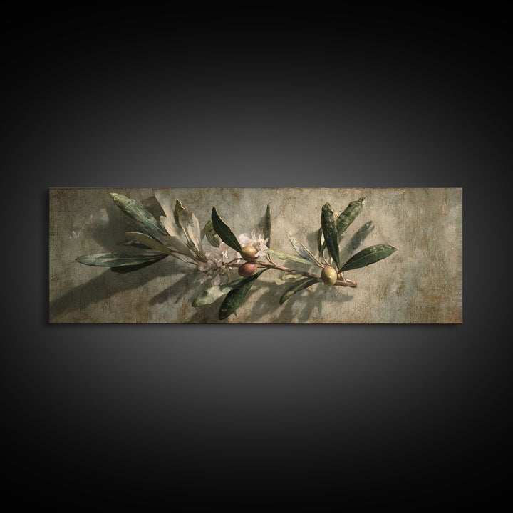Single Olive Branch Framed Canvas Print, Botanical Art, Digital Art, Living Room Decor, Fine Art, Botanic, Printable Art, BOT-3x1-47
