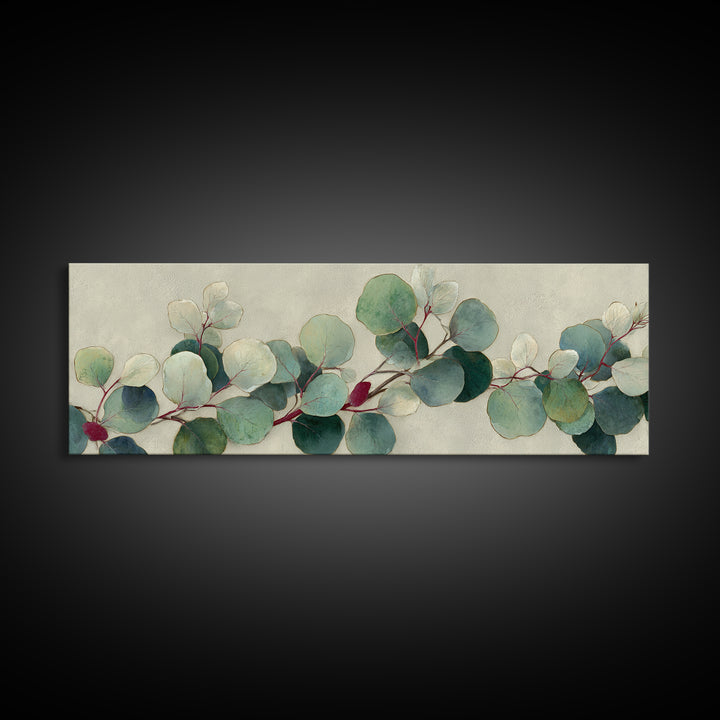 Eucalyptus Stems in Soft Sage Tones Framed Canvas Print, Botanical Art, Living Room Decor, Oil Painting, Botanic, BOT-3x1-51