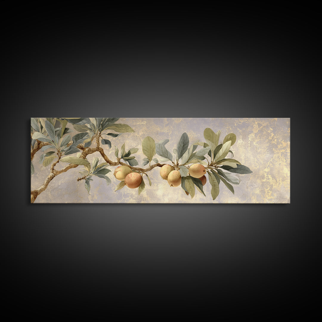 Fig Branch with Fruit and Broad Leaves Framed Canvas Print, Botanical Art, Art, Living Room Decor, Oil Painting, Botanic, BOT-3x1-55